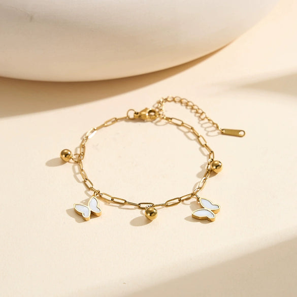 Wholesale Women's Stainless Steel Geometric Butterfly Anklet With Steel Beads Electroplated Original Design