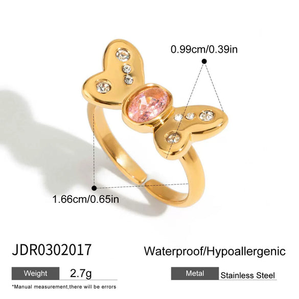 Wholesale Women's Stainless Steel Geometric Butterfly Open Ring Electroplated Sweet Romantic Style