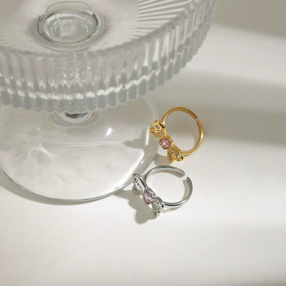 Wholesale Women's Stainless Steel Geometric Butterfly Open Ring Electroplated Sweet Romantic Style