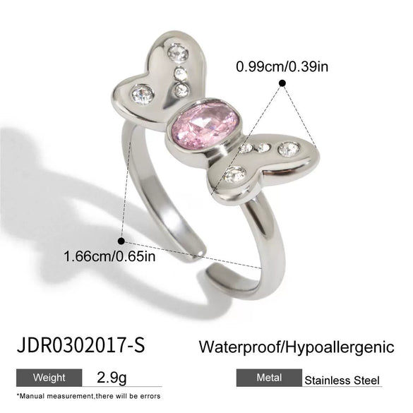 Wholesale Women's Stainless Steel Geometric Butterfly Open Ring Electroplated Sweet Romantic Style