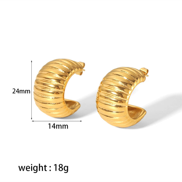 Wholesale Women's Stainless Steel Geometric C Shaped Handmade Electroplated Light Luxury Retro Earrings