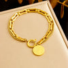Wholesale Women's Stainless Steel Geometric Coin Pendant Bracelet With Electroplating