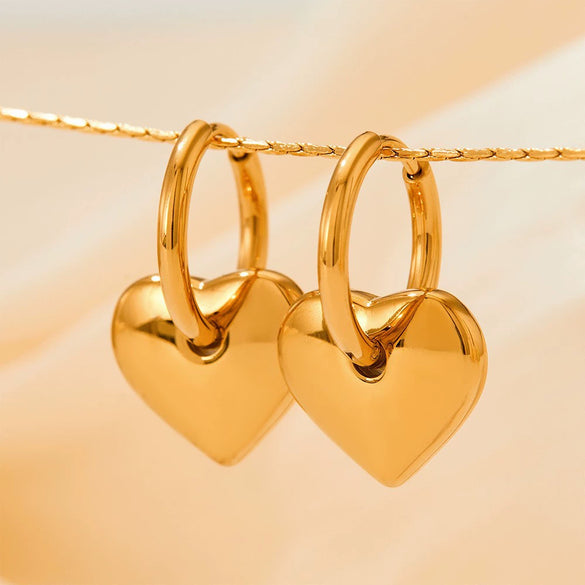 Wholesale Women's Stainless Steel Geometric Color Retaining Ear Jewelry With Peach Heart Shaped Ear Buckle And Electroplating Treatment