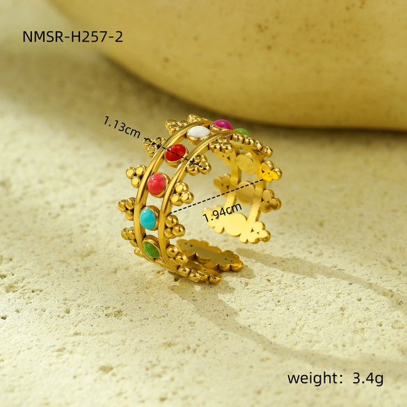 Wholesale Women's Stainless Steel Geometric Colorful Oil Dripping Light Luxury Style Ring 18K Goldplated