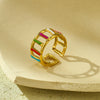 Wholesale Women's Stainless Steel Geometric Colorful Oil Dripping Light Luxury Style Ring 18K Goldplated