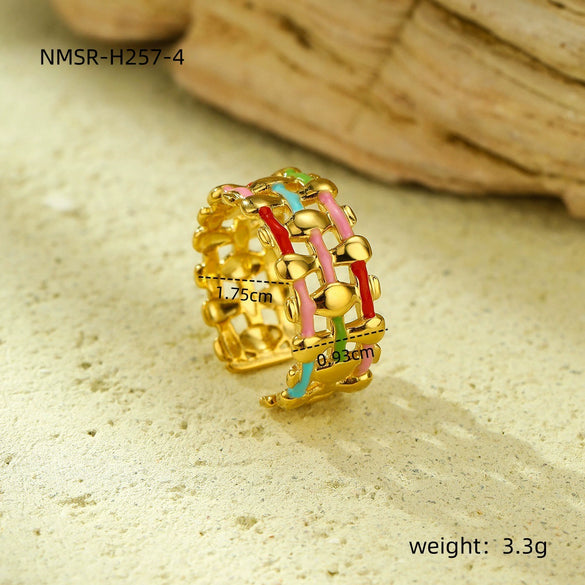 Wholesale Women's Stainless Steel Geometric Colorful Oil Dripping Light Luxury Style Ring 18K Goldplated