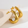 Wholesale Women's Stainless Steel Geometric Crescent Hook Pearl Earrings With Electroplating Treatment