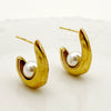 Wholesale Women's Stainless Steel Geometric Crescent Hook Pearl Earrings With Electroplating Treatment