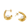 Wholesale Women's Stainless Steel Geometric Crescent Hook Pearl Earrings With Electroplating Treatment