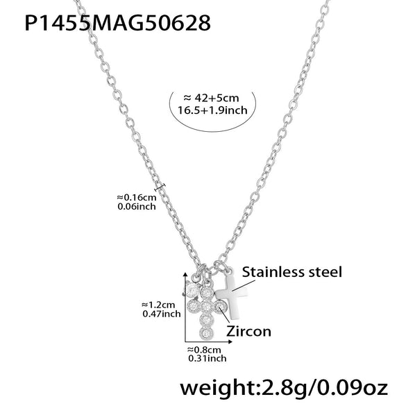 Wholesale Women's 316L Stainless Steel Geometric Cross Clavicle Necklace With 18K Gold Multilayer Colorpreserving Electroplated 5A Zircon Jewelry