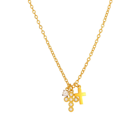 Wholesale Women's 316L Stainless Steel Geometric Cross Clavicle Necklace With 18K Gold Multilayer Colorpreserving Electroplated 5A Zircon Jewelry