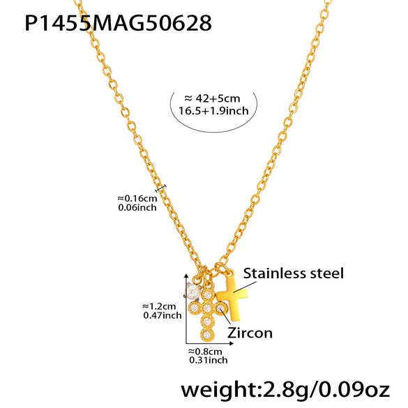 Wholesale Women's 316L Stainless Steel Geometric Cross Clavicle Necklace With 18K Gold Multilayer Colorpreserving Electroplated 5A Zircon Jewelry