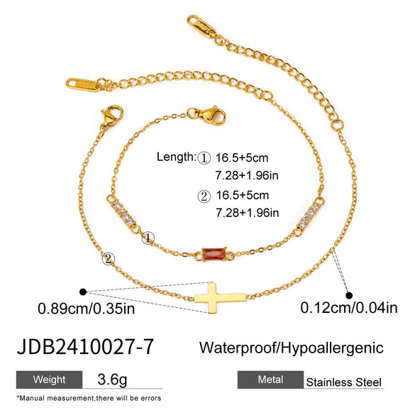 Wholesale Women's Stainless Steel Geometric Cross Double Layer Constellation Bracelet With Electroplating