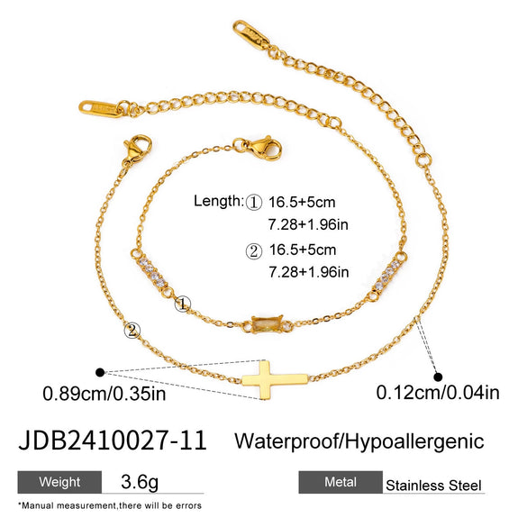 Wholesale Women's Stainless Steel Geometric Cross Double Layer Constellation Bracelet With Electroplating