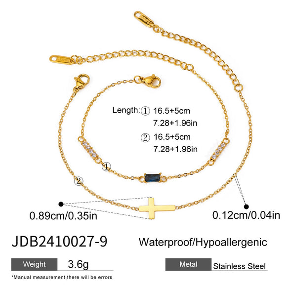 Wholesale Women's Stainless Steel Geometric Cross Double Layer Constellation Bracelet With Electroplating