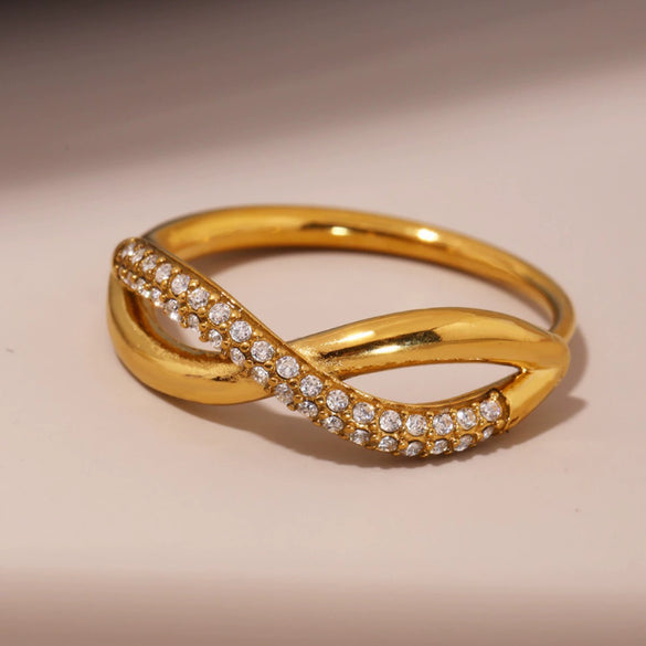 Wholesale Women's 316L Stainless Steel Geometric Cross Fine Twist Finger Ring 18K Gold Plated