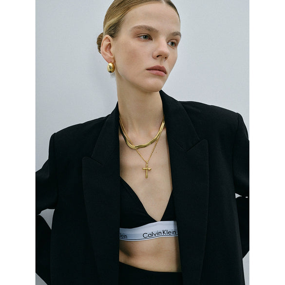 Wholesale Women's Stainless Steel Geometric Cross Necklace With Electroplating