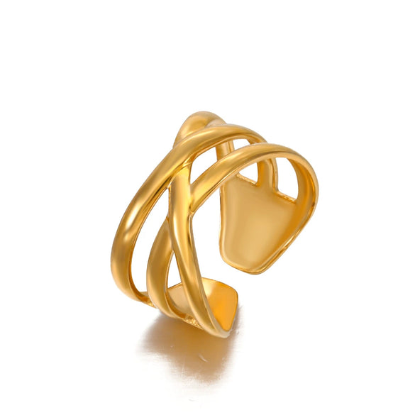 Wholesale Women's Stainless Steel Geometric Cross Opening Adjustment Ring With Electroplating
