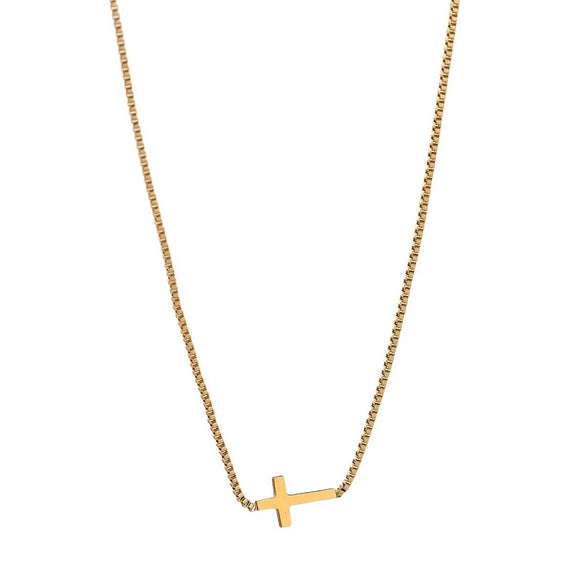 Wholesale Women's Stainless Steel Geometric Cross Pendant Necklace With Real Gold Plating In The Furnace