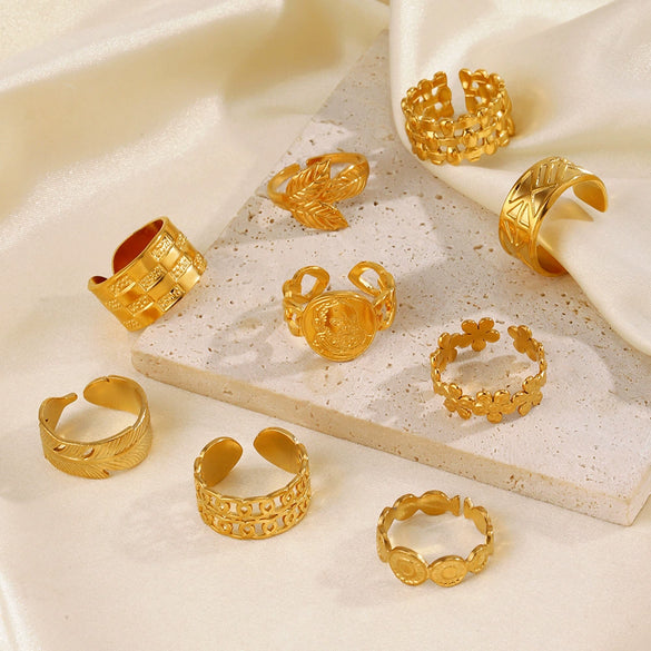 Wholesale Women's Stainless Steel Geometric Cross Ring 18K Gold Plated