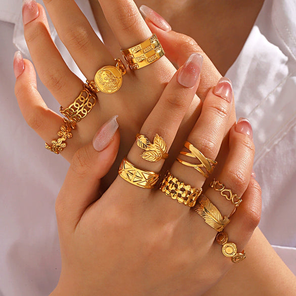 Wholesale Women's Stainless Steel Geometric Cross Ring 18K Gold Plated