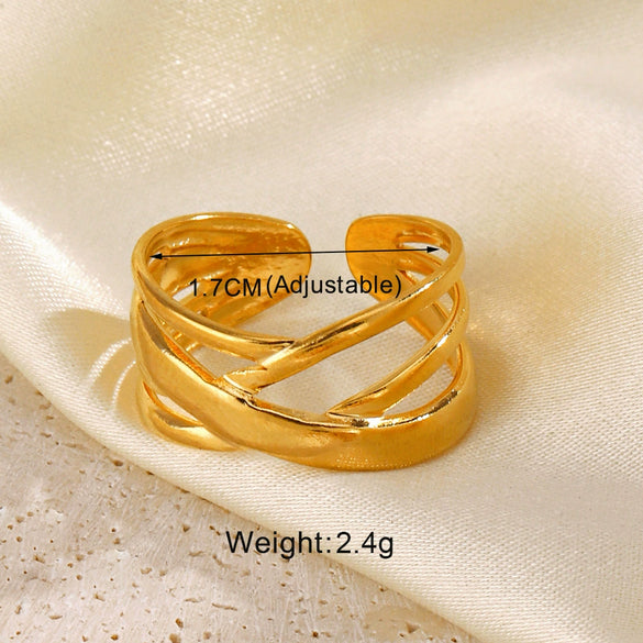 Wholesale Women's Stainless Steel Geometric Cross Ring 18K Gold Plated