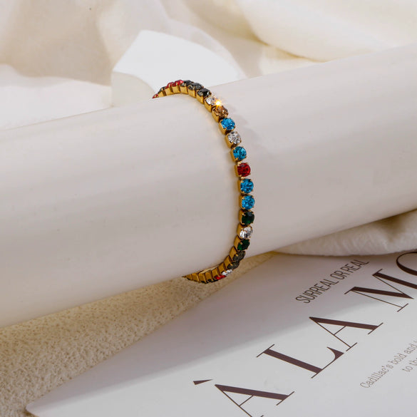 Wholesale Women's Stainless Steel Geometric Crystal Color Zircon Electroplated Bracelet Highend Jewelry