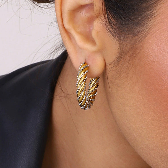 Wholesale Women's Stainless Steel Geometric Cshaped Ball Twist Ins Earrings With Gold And Silver Color Matching And Electroplating Treatment