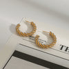 Wholesale Women's Stainless Steel Geometric Cshaped Ball Twist Ins Earrings With Gold And Silver Color Matching And Electroplating Treatment
