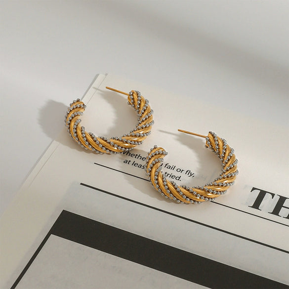 Wholesale Women's Stainless Steel Geometric Cshaped Ball Twist Ins Earrings With Gold And Silver Color Matching And Electroplating Treatment