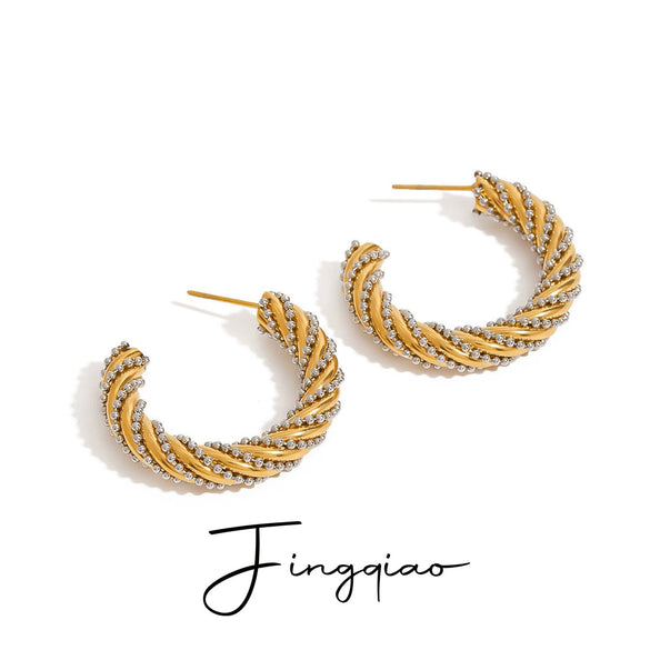 Wholesale Women's Stainless Steel Geometric Cshaped Ball Twist Ins Earrings With Gold And Silver Color Matching And Electroplating Treatment