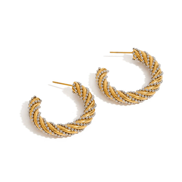 Wholesale Women's Stainless Steel Geometric Cshaped Ball Twist Ins Earrings With Gold And Silver Color Matching And Electroplating Treatment
