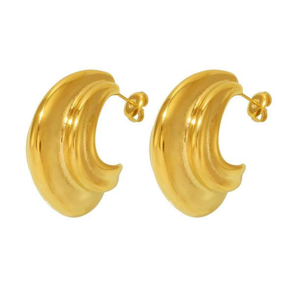 Wholesale Women's Stainless Steel Geometric Cshaped Heavy Polished Pvd Plated 18K Gold Earrings