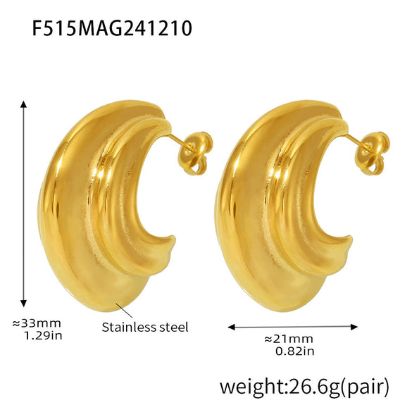 Wholesale Women's Stainless Steel Geometric Cshaped Heavy Polished Pvd Plated 18K Gold Earrings