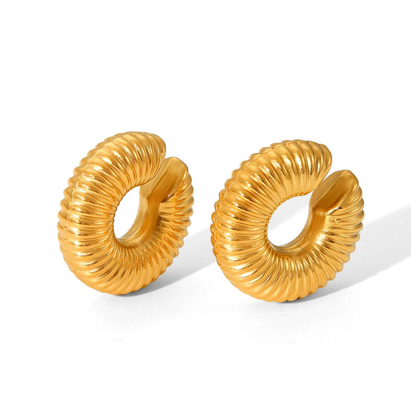 Wholesale Women's Stainless Steel Geometric Cshaped Hollow Ear Clip With Vacuum Plating