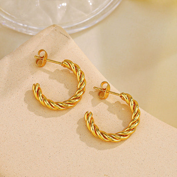 Wholesale Women's Stainless Steel Geometric Cshaped 18K Goldplated Electroplated Earrings