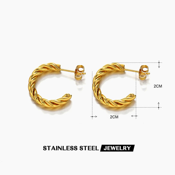 Wholesale Women's Stainless Steel Geometric Cshaped 18K Goldplated Electroplated Earrings