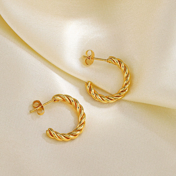 Wholesale Women's Stainless Steel Geometric Cshaped 18K Goldplated Electroplated Earrings