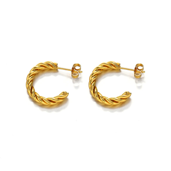 Wholesale Women's Stainless Steel Geometric Cshaped 18K Goldplated Electroplated Earrings