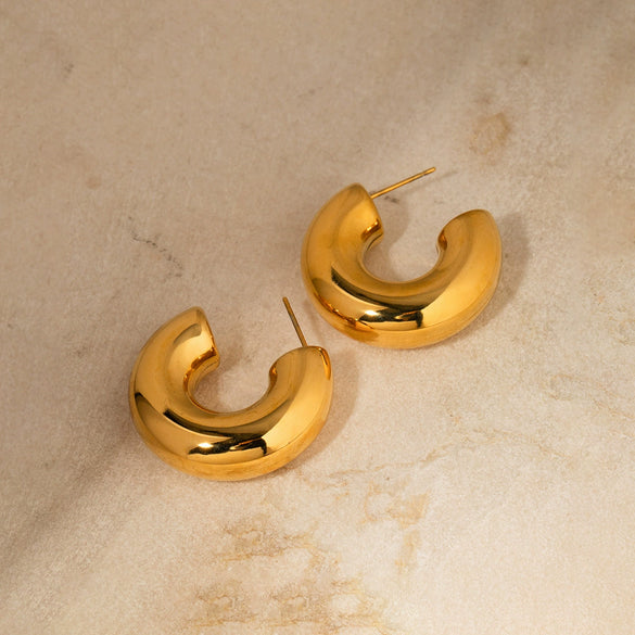Wholesale Women's Stainless Steel Geometric Cshaped Personality Exaggerated Hollow Earrings Electroplated Jewelry