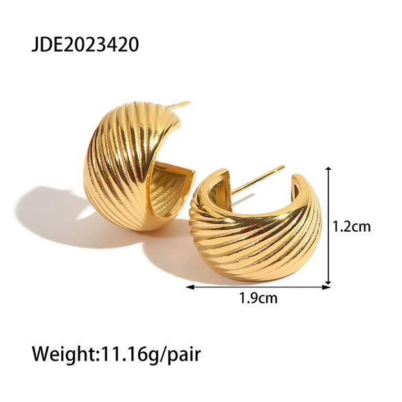 Wholesale Women's Stainless Steel Geometric Cshaped Threaded Earrings With Electroplating Light Luxury Trend Jewelry
