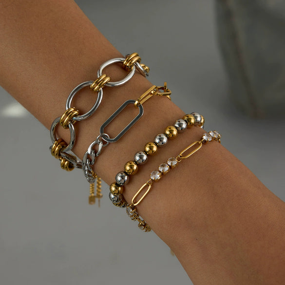 Wholesale Women's Stainless Steel Geometric Cuban Zircon Bracelet With Electroplating Light Luxury High End Metal Chain Non Fading Titanium Steel