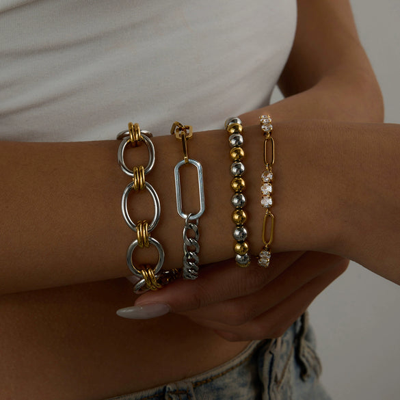 Wholesale Women's Stainless Steel Geometric Cuban Zircon Bracelet With Electroplating Light Luxury High End Metal Chain Non Fading Titanium Steel
