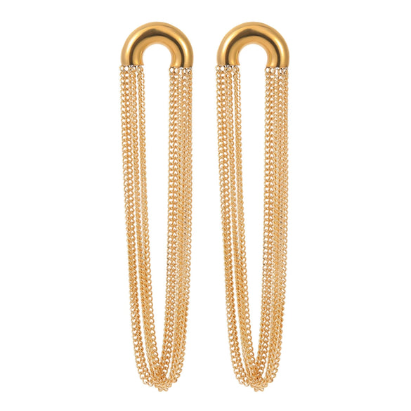 Wholesale Women's Stainless Steel Geometric Curved Chain Long Tassel Earrings With Electroplating Design