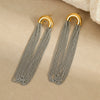 Wholesale Women's Stainless Steel Geometric Curved Chain Long Tassel Earrings With Electroplating Design