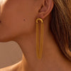 Wholesale Women's Stainless Steel Geometric Curved Chain Long Tassel Earrings With Electroplating Design