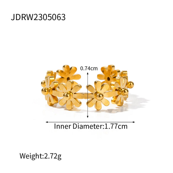 Wholesale Women's Stainless Steel Geometric Daisy Flower Open Ring With Electroplating Design