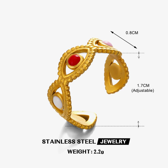 Wholesale Women's Stainless Steel Geometric Devil's Eye Opening Adjustable Ring With Electroplating
