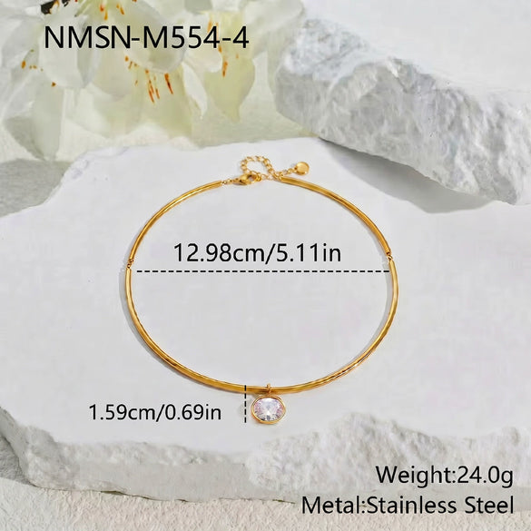 Wholesale Women's Stainless Steel Geometric Diamondencrusted Zircon Pendant Necklace With Electroplating