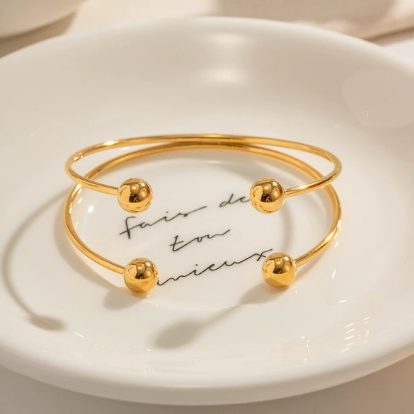 Wholesale Women's Stainless Steel Geometric Double Ball Open Bracelet With Cross Design And Electroplating Treatment